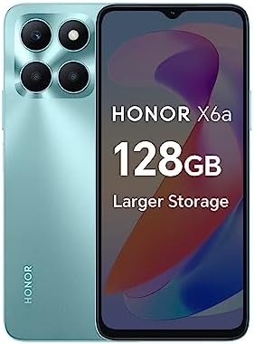 HONOR X6a Mobile Phone Unlocked, 6.5-Inch 90Hz Fullview Display, 4GB+128GB, 5200 mAh Long-lasting Battery, 50MP Triple Camera, Android 13(2 Year Warranty), Cyan Lake, Blue