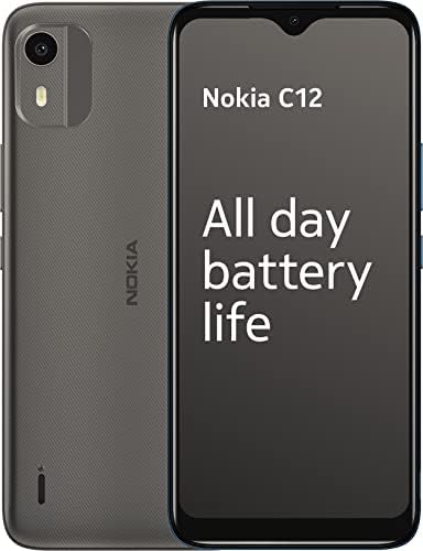 Nokia C12 6.3” HD+ Dual SIM Smartphone, Android 12 (Go edition), Octa-core 2GB RAM/64GB ROM, 8MP Rear /5MP Front Cameras, Night & Portrait modes, IP52 Rating, 3000mAh Battery - Charcoal