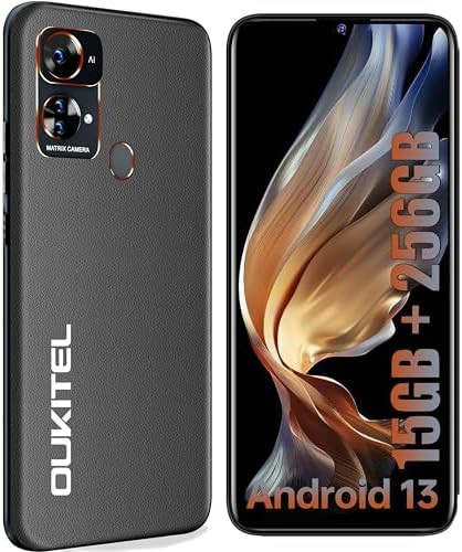 OUKITEL C33 Mobile phone, 15GB+256GB (Expandable 2TB), Android 13 phone, 50MP+5MP Camera, 6.8" HD+ Display, 5150mAh Battery&10W Fast Charge, 4G Dual SIM Cellphone, FaceID/Fingerprint/GPS/OTG